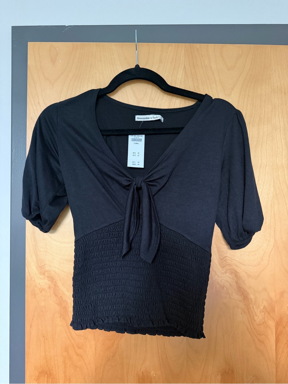 Abercrombie & Fitch Black Tie-Front Smocked Top - NWT